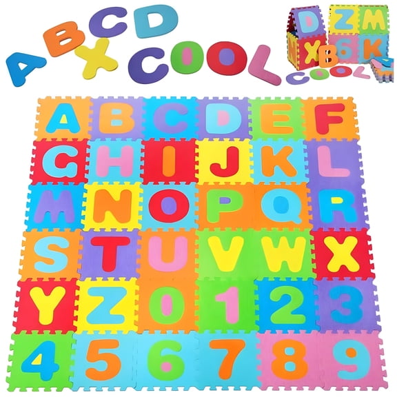 BESTSKY Kids Foam Puzzle Play Mat (36-Piece Set) Interlocking Floor Tiles with Alphabet and Numbers