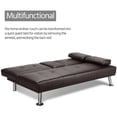 LuxuryGoods Modern Faux Leather Futon with Cupholders and Pillows