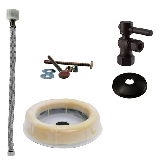 Westbrass D1612TBL-12 1/2" Lever Handle Angle Stop Toilet Installation Kit with Steel Supply Line, Wax Ring and Flange, Oil Rubbed Bronze