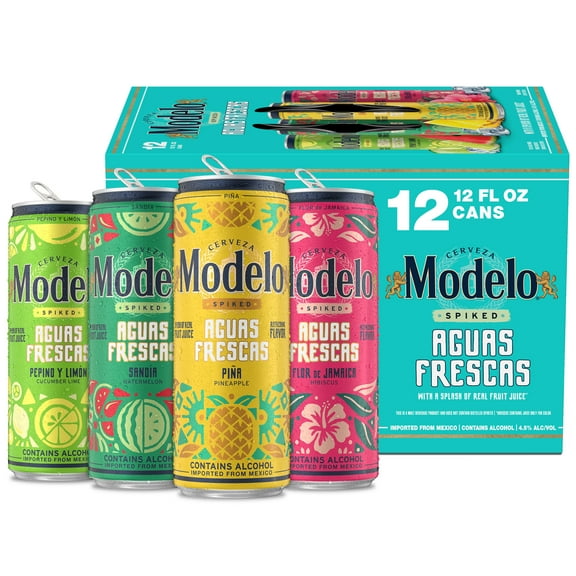 Modelo Spiked Aguas Frescas Variety Pack Flavored Malt Beverage, 12 Pack 12 fl oz Cans, 4.5% ABV