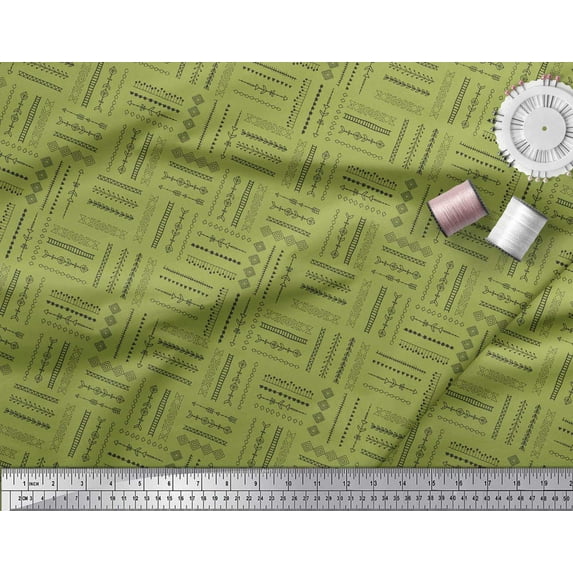 Soimoi Green Japan Crepe Satin Fabric Geometric & Arrow African Print Fabric by the Yard 42 Inch Wide