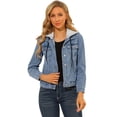 thumbnail image 1 of INSPIRE CHIC Chaqueta de mezclilla con capucha extraíble para mujer Chaquetas de mezclilla con cordón en capas y botones Azul M, 1 of 6