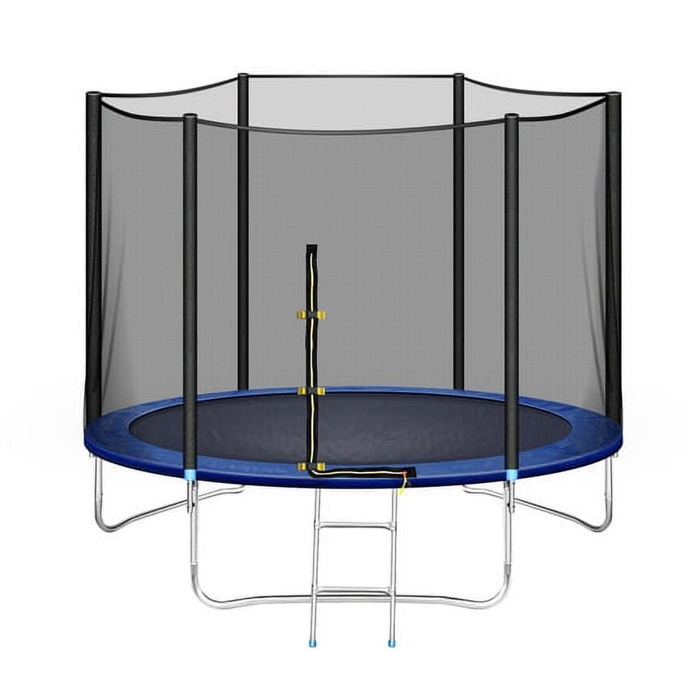 10FT Trampoline for Kids Teens Adults with L-zipper-TX and Safety Enclosure Net, Outdoor Trampoline with Ladder, Heavy-Duty Round Trampoline