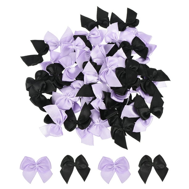 Uxcell 100Pcs Mini Lazos de Cinta 1" Mini Lazos de Tela de Satén Flores Negras y Púrpuras