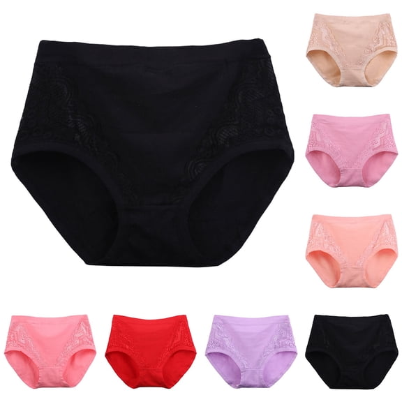 HNMKIU Plus Size Panties Fashion Casual High Waist Lace Hipster Briefs Soft Stretch for Daily Comfort Womens Boyshorts Underwear Black,XXL