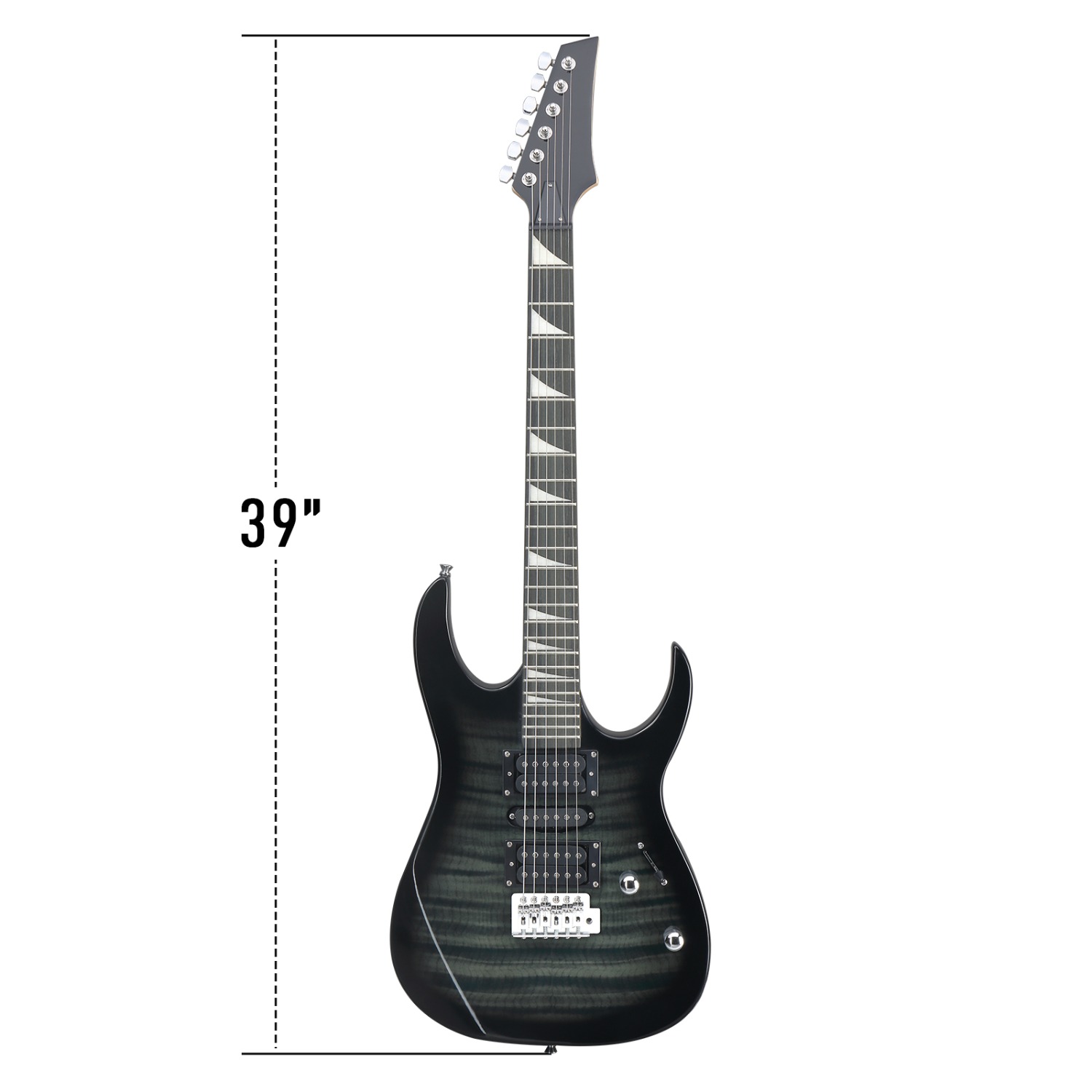 170 Model 39in Electric Guitar  HSH Pickups Black complete starter kit suit for Hard Tiger-striped Black