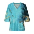 thumbnail image 4 of Camiseta de blusa con estampado de manga 3/4 informal con cuello en V para mujer Pompotops  hkajfhjk471980, 4 of 8