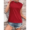 thumbnail image 5 of Inadays Womens Summer Tops 2023 Crew Neck T Shirts Cap Sleeve Blouses Summer Solid Color Basic Tops Casual Loose Fitting Tee, Red, L, 5 of 8