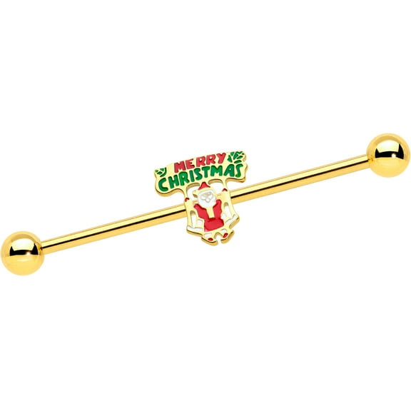 Body Candy Womens 14G 316L Steel Bright Helix Santa Merry Christmas Industrial Barbell 1 1/2