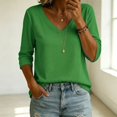 thumbnail image 4 of BODOAO Women's V Neck Sweater 3/4 Sleeve Lightweight Knit Pullover Loose Fit Soft Casual Fall Spring Fashion Top for Women Office Work Everyday Wear Clothing Green S, 4 of 4