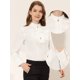 thumbnail image 2 of Blusa Allegra K de trabajo de oficina de manga larga con botones y cuello alto elegante para mujer blanco XS, 2 of 4