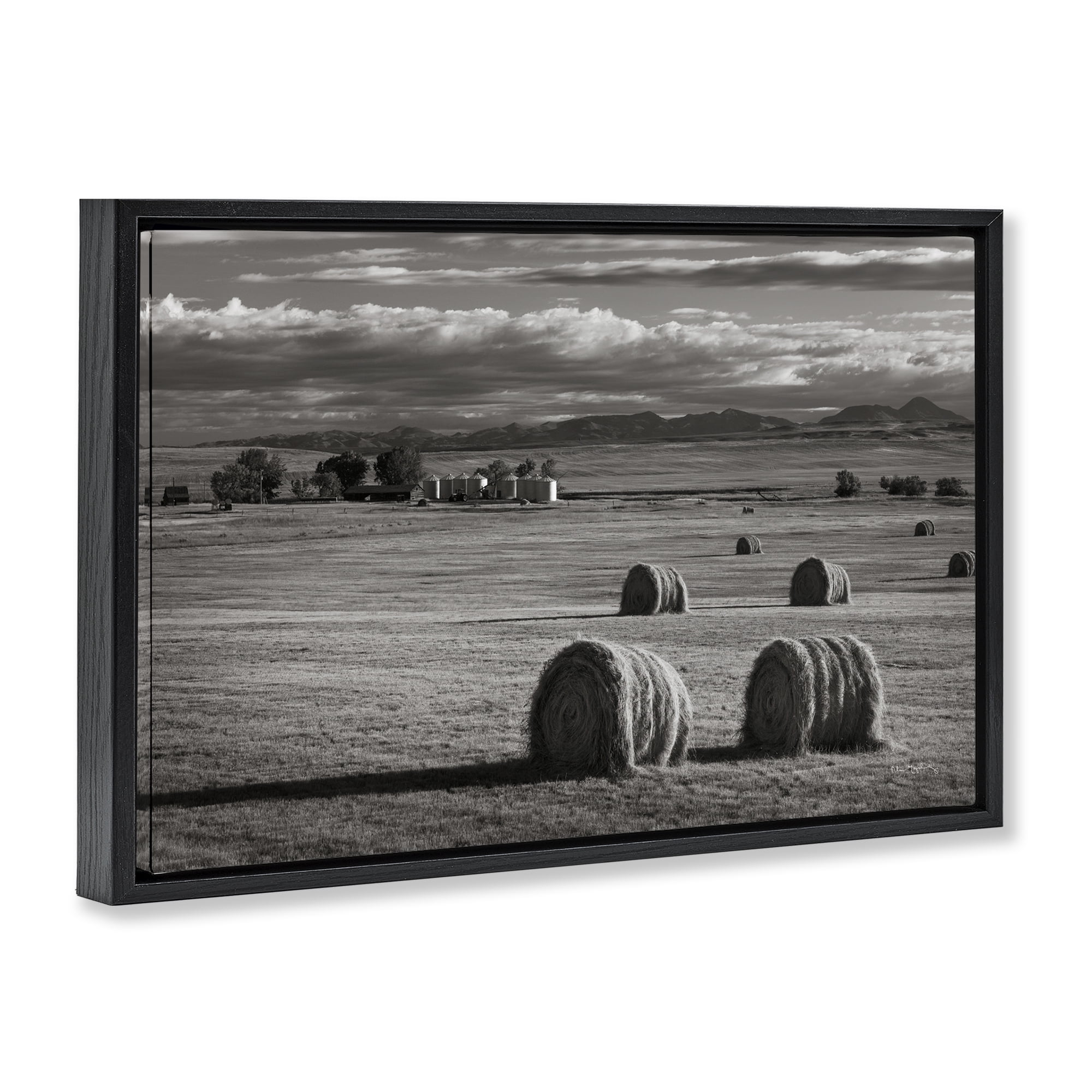 Stupell Industries Montana Hay Bales Landscape & Nature Photography Black Floater Framed Canvas Art Print Wall Art, 31 x 21