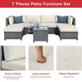 thumbnail image 2 of 7Pcs Deck Outdoor Patio Wicker Sets, SEGMART Modern Conversation Sofa Sofa w/2 Corner Sofa, wood Table Table, 2 Mid Seats, 12 Padded Cushions, 2 Ottomans, 330lbs, Beige, S8361, 2 of 9