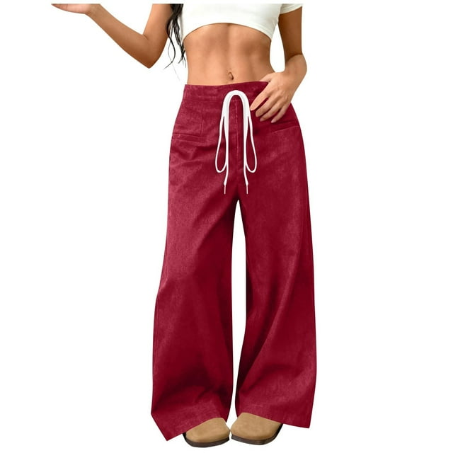 RXMEKW Elastic Waist Sweatpants for Women With Side Pockets Relaxed Fit Casual Pants Polyester Solid Color