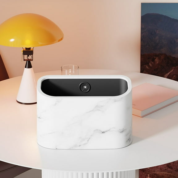 AuroraX Mini Desk Trash Can White Creative 1.9L Stylish Wood Grain Garbage Can Minimalist Plastic Trash Bin for Dormitory Bedroom Office