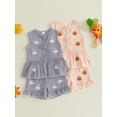 thumbnail image 3 of RUINIXCW Toddler Baby Girl Halloween Outfit Infant Baby Girls Summer Fall Clothes Ghost Pumpkin Embroidery Bows Tank Top with Shorts Set, 3 of 9