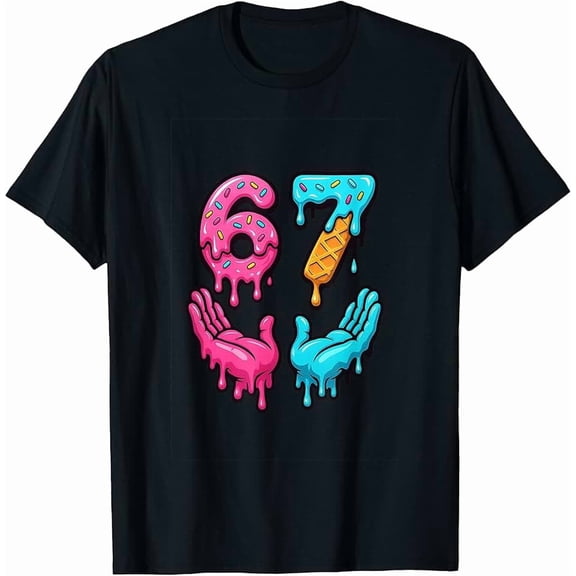 Funny Neon Dripping 67 Numbers Unisex Short Sleeve Graphic Tee