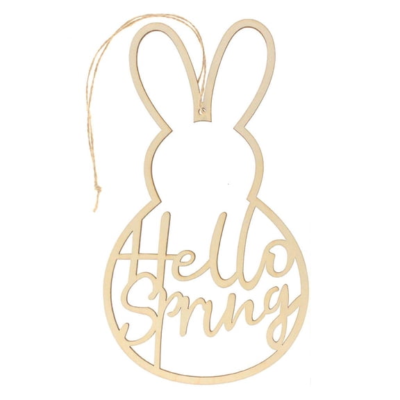 HILOGEL 5pcs Wooden Hello Spring Wreath Sign Easter Bunny Garland Wedding Party Decoration DIY Hanging Ornaments