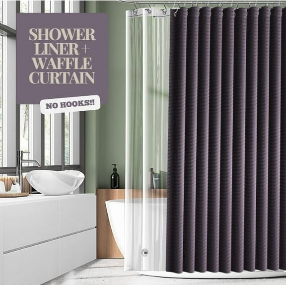 Virtu Waffle Shower Curtain Set, (No Hooks), Purple