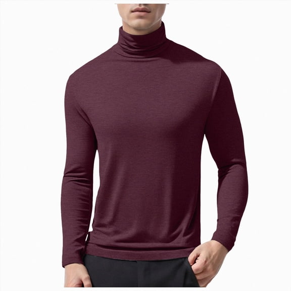 Gvdentm Men's Casual Cotton Mock Turtleneck Long Sleeve T-Shirts Solid Pullover Basic Lightweight Tee Tops