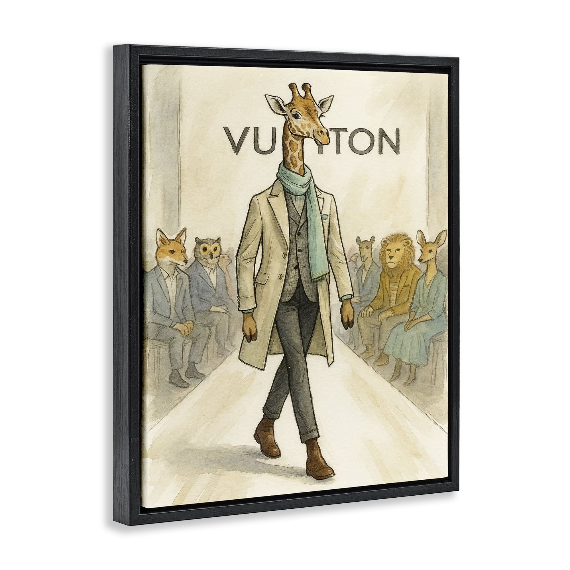 Stupell Industries Fashion Runway Giraffe Black Framed Floater Canvas Wall Art, design by Grotto Studios