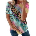 thumbnail image 2 of Summer Saving Wycnly Womens Tops Dressy Casual Going out Fashion Comfy Lightweight Loose Fit Pullover Tees Shirts Summer Short Sleeve Crewneck Tops Leopard Print Blouse Multicolor XXL, 2 of 5