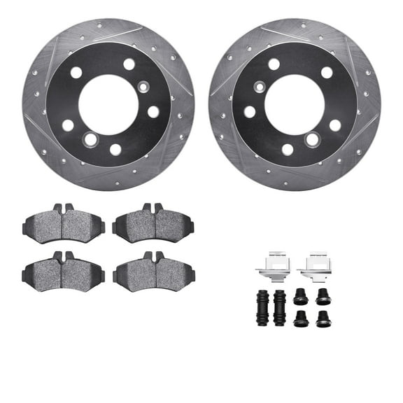 Dynamic Friction Company Rear Brake Rotors-Drilled and Slotted-Silver with 5000 Advanced Brake Pads includes Hardware 7512-40238