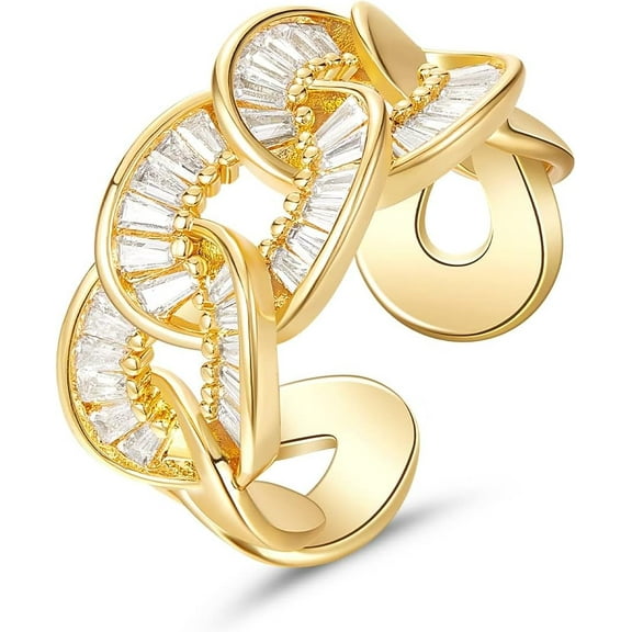 Women's Gold Ring, 14K Gold Plated Adjustable Personalized Irregular Geometric Diamond Twisted Open Stackable Ring Chunky Ring Delicate Square Crystal Zirconia Jewellery Gift
