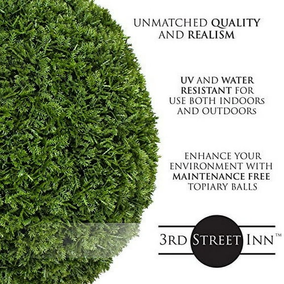 3rd Street Inn XXL Cypress Topiary Ball - Artificial Plant Set - Indoor/Outdoor Wedding Party Decor - Faux Foliage Garden Sphere - Tree and Bush Substitute (21")