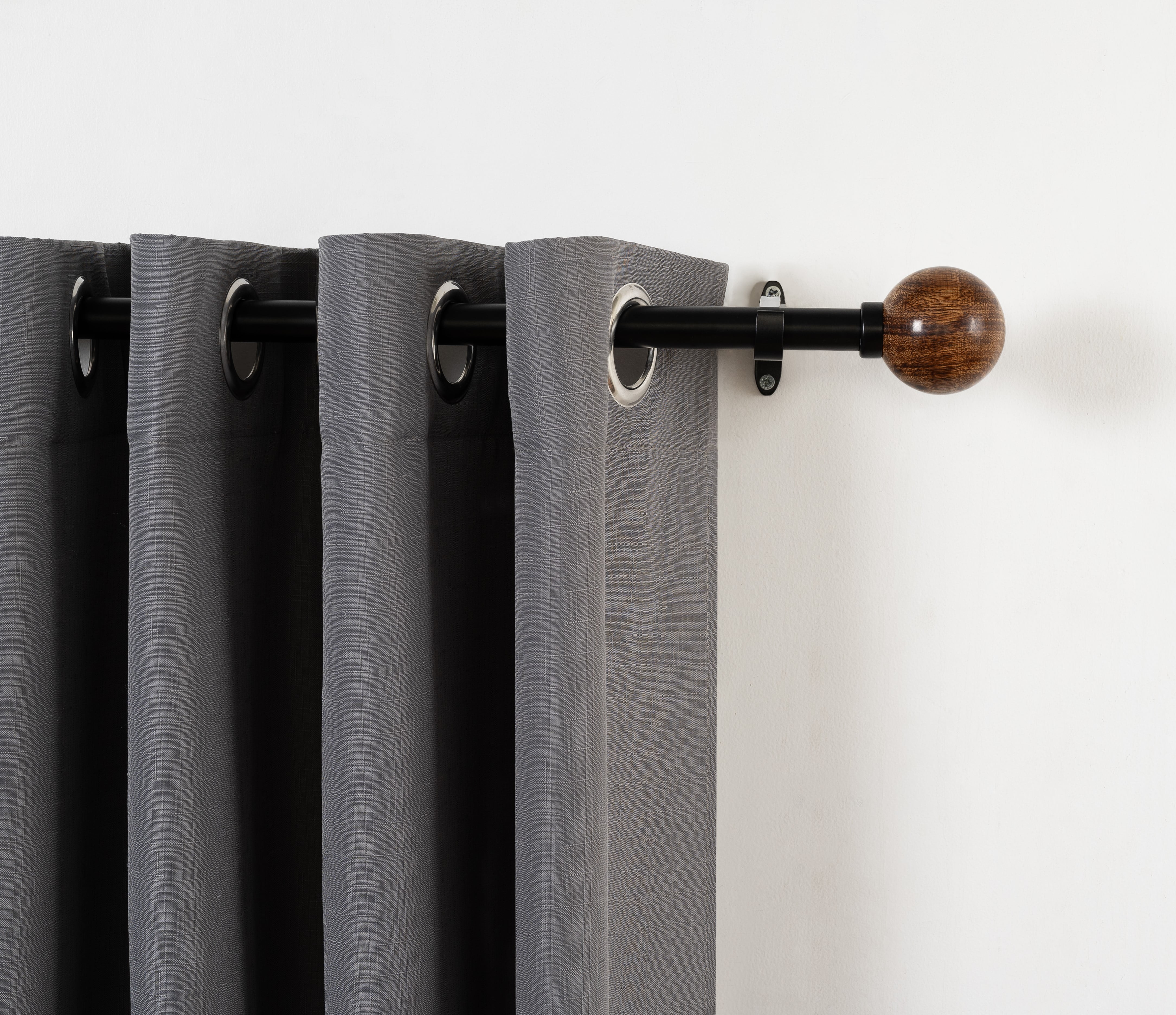 Mainstays 3/4 in Wood Ball Curtain Rod Set, Adjustable 24–84 in, Black