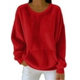 thumbnail image 2 of Womens Sweatshirt Double Fuzzy Fleece Soft Winter Crew Neck Pullover Hoodie Long Sleeve With Pockets Cozy Casual Tops Red M, 2 of 4