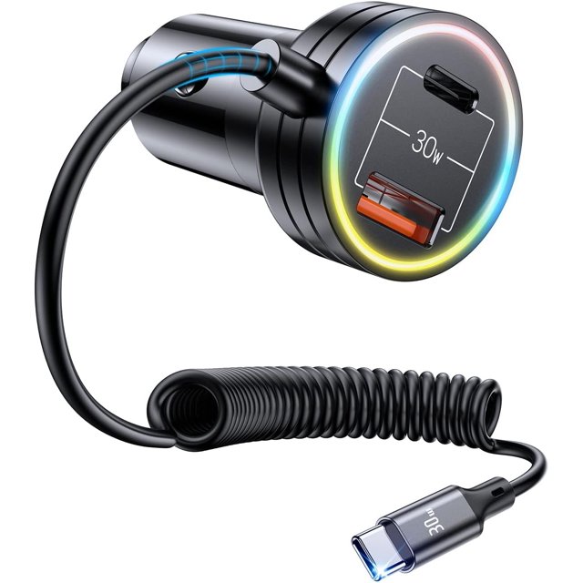 Cargador de coche USB C rápido de 60 W, Mini 3 puertos PD3.0 y QC3.0 Cargador de coche USB C con cable en espiral tipo C rápido de 1 M para iPhone 14/14 Pro/13/12/11/X/XR/Samsung S22/S21/ Pixel 6/6Pro Afortunado Sencillez