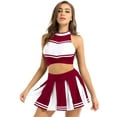 thumbnail image 6 of Raenseen Women School Girls Cheer Leader Uniform Cosplay Costume Back Criss Cross Crop Top with Wine Red L, 6 of 9