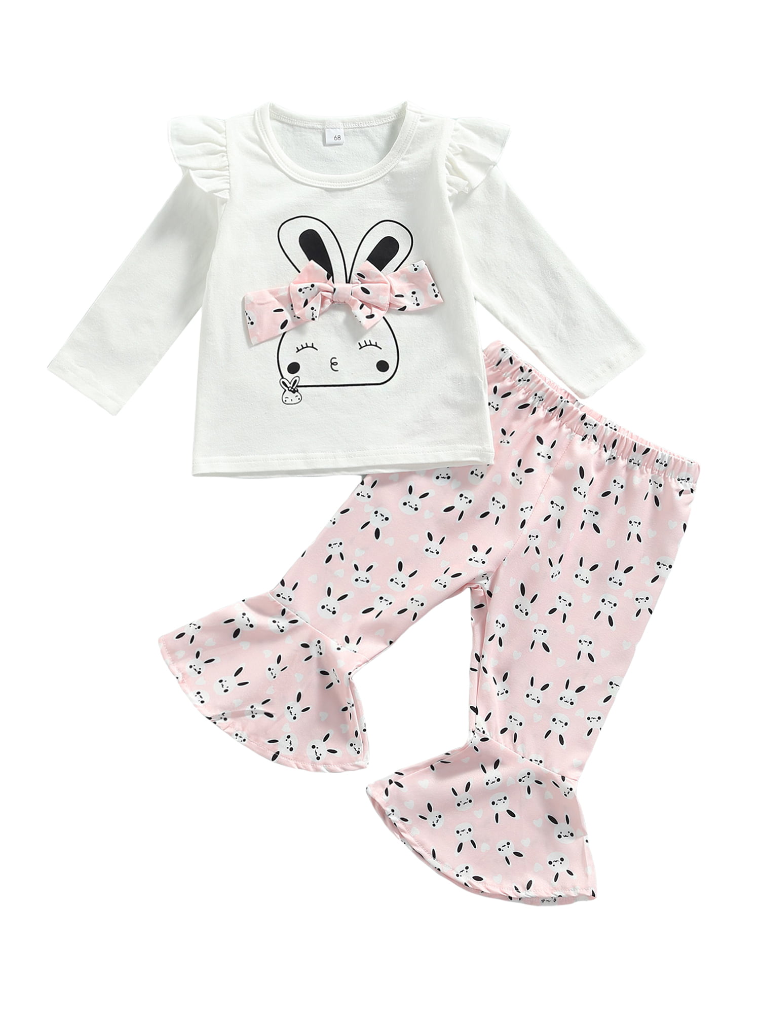 Baby Girl Easter Rabbit Outfits Clothes Set Newborn Rabbit Printing Long-Sleeved Top and Pants Headband 3Piece Suit