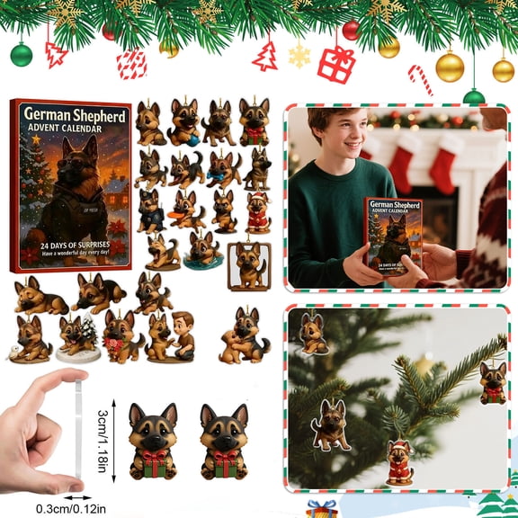 German Shepherd Advent Calendars 2026, 24 Days Dog Ornament Christmas Countdown Calendar, Cute Dog Pendants Advent Calendars, German Shepherd Christmas Tree Decoration Countdown Calendar