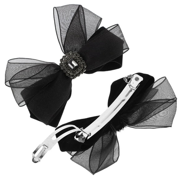 LOLIPPYY 2Pcs Fashionable Bow Hair Clips Black Alloy Sparkly Hair Decorations for Women