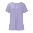 thumbnail image 6 of RQYYD Womens Tops Summer Henley Shirts Trendy Short Sleeve Button Up Tunic Tops Cute Long Flowy Pleated Tshirt Floral Pattern Print Casual Dressy Blouses to Wear with Leggings, 6 of 6