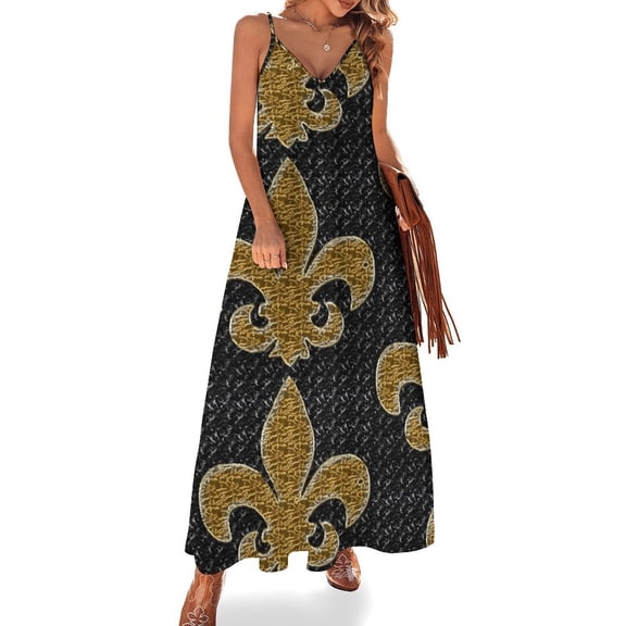Black And Gold Fleur De Lis Sleeveless Dress Loose Women's Dress Dresses Luxury Evening Dresses