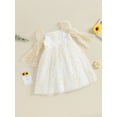 thumbnail image 3 of Bslissey Little Girl Casual Princess Dress Daisy Print Long Puff Sleeve Tulle Patchwork Layered A-line Dress Toddler Kids Sweet Clothes for Daily Party 2T 3T 4T 5T 6T, 3 of 8