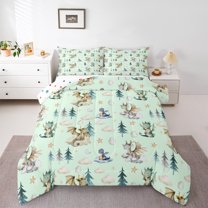 Feelyou Magic Dragon Teens Bedding Comforter Set, Kawaii Dino Animal Green Twin Comforter Sets, Cartoon Cloud Stars Reversible Bedding Set, Luxury Bedroom Decor, 2pcs