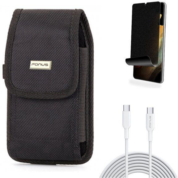 10ft Long Type-C Cable & Privacy Screen Protector & Case Belt Clip for Samsung Galaxy S22 Plus (S22 ) - Combo Fast Charger Cord PD Power & TPU Film (Fingerprint) Anti-Peep & Swivel Holster Rugged
