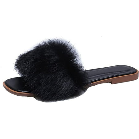 

PIKADINGNIS Women s Sandals Summer Slippers Plush Sandals Open Toe Home Slippers Bass Sandals One Word Beach Slippers
