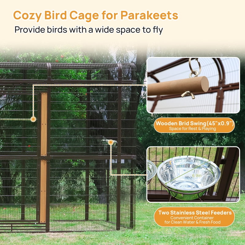 Walnest 87 inch Large Walk in Iron Aviary Bird Cage with 2 Feeding Bowls,Birdcage for Macaws Canaries Parrots Budgie Lovebirds(Brown)