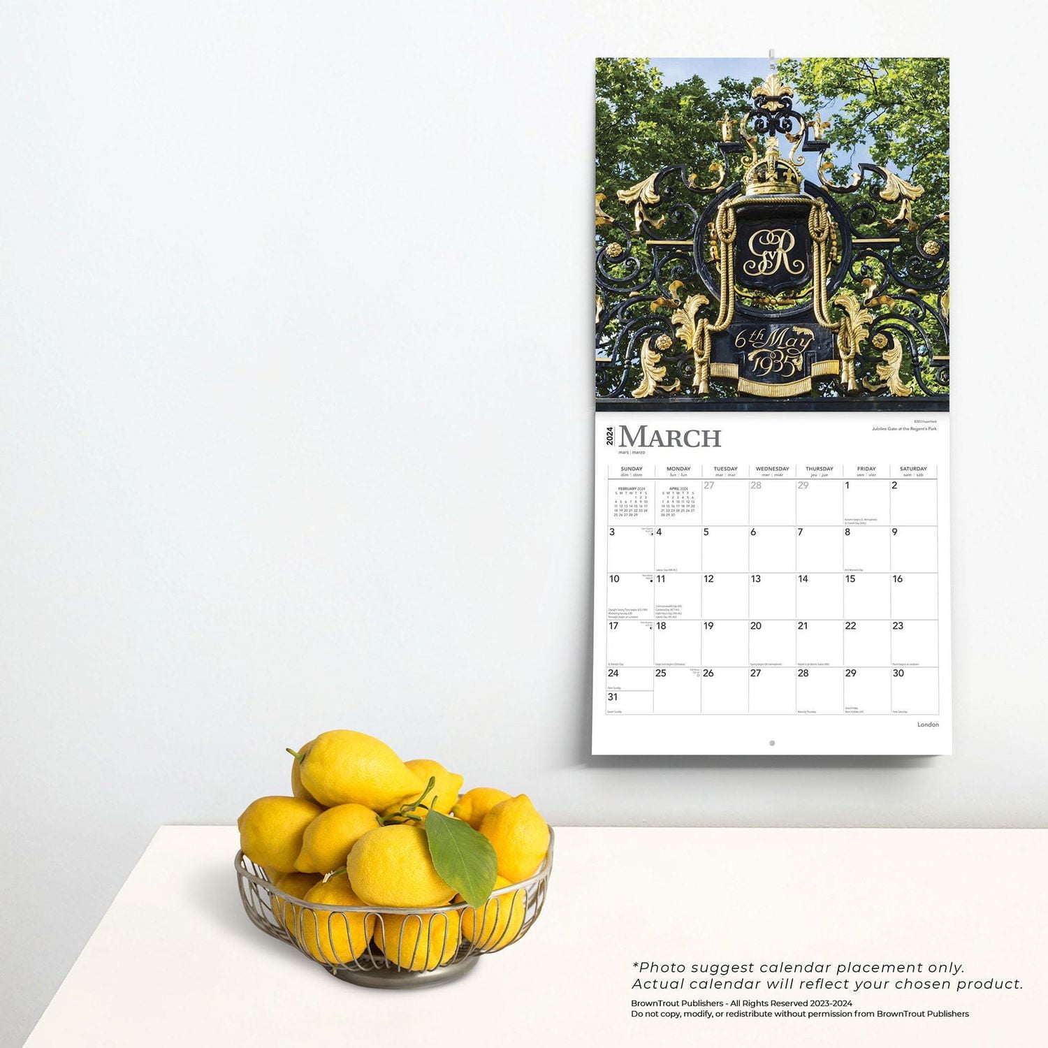 BrownTrout London 2024 12x24 Inch Square Wall Calendar, 9781975463724