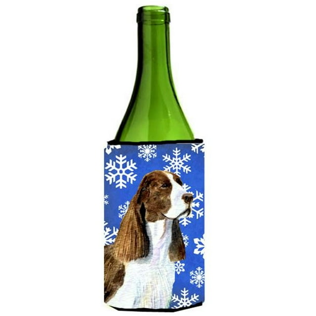 Springer Spaniel Winter Snowflakes Holiday Wine bottle sleeve Hugger - 24 oz.