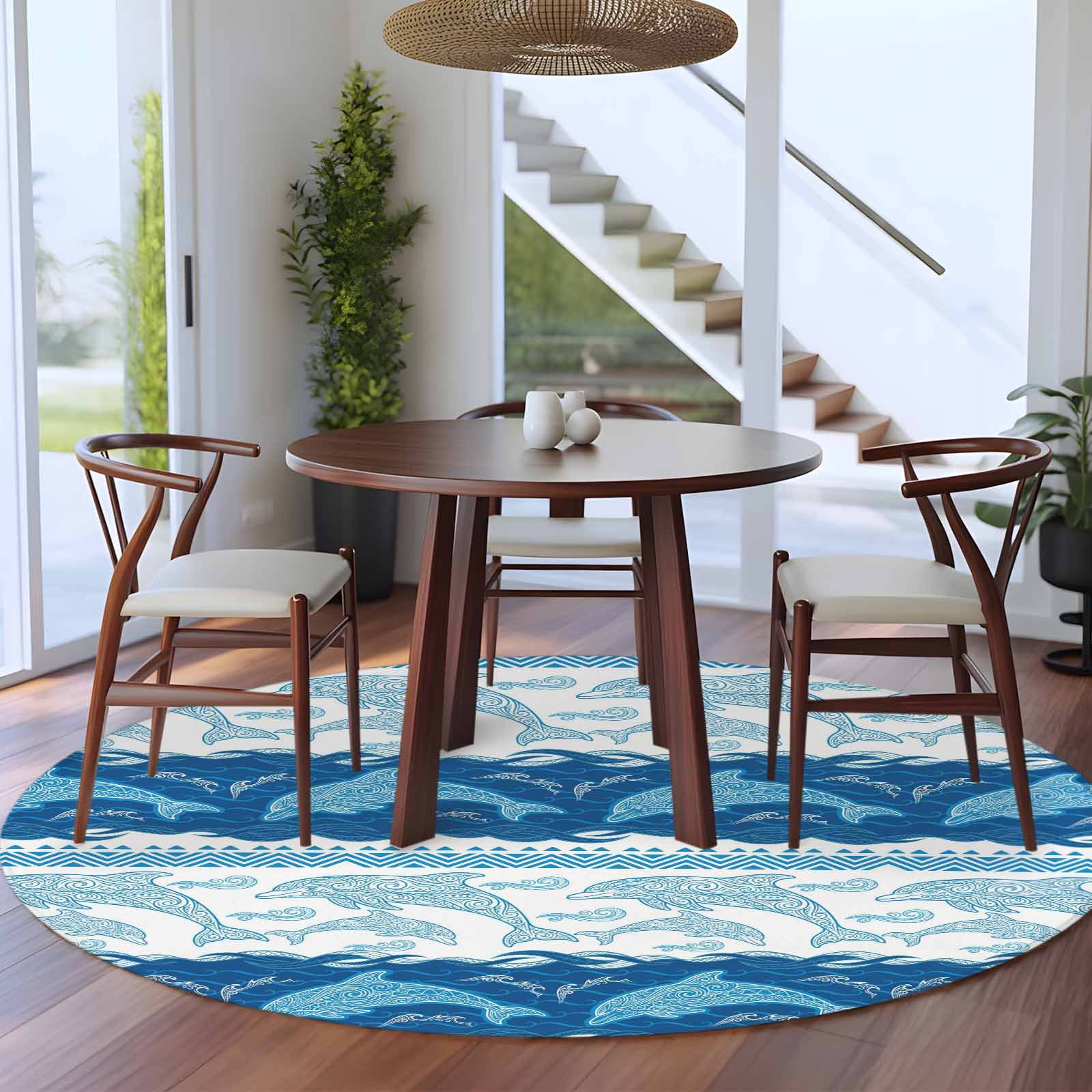 Round Area Rugs Collection 6 Ft, Summer Dolphin Non-Slip