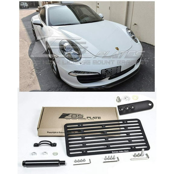 Extreme Online Store Replacement for 2012-Present Porsche Carrera 2, 4, 4S & GTS Models | EOS Plate Version 2 Full Sized Front Bumper Tow Hook License Plate Relocator Mount Bracket 