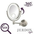 thumbnail image 2 of Jerdon 8 inch by 10 inch Oval Wall-Mounted Lighted Makeup Mirror with 10X-1X and 15X Spot Magnification, Nickel Finish, Direct Wire -Model HL9515NLD, 2 of 12