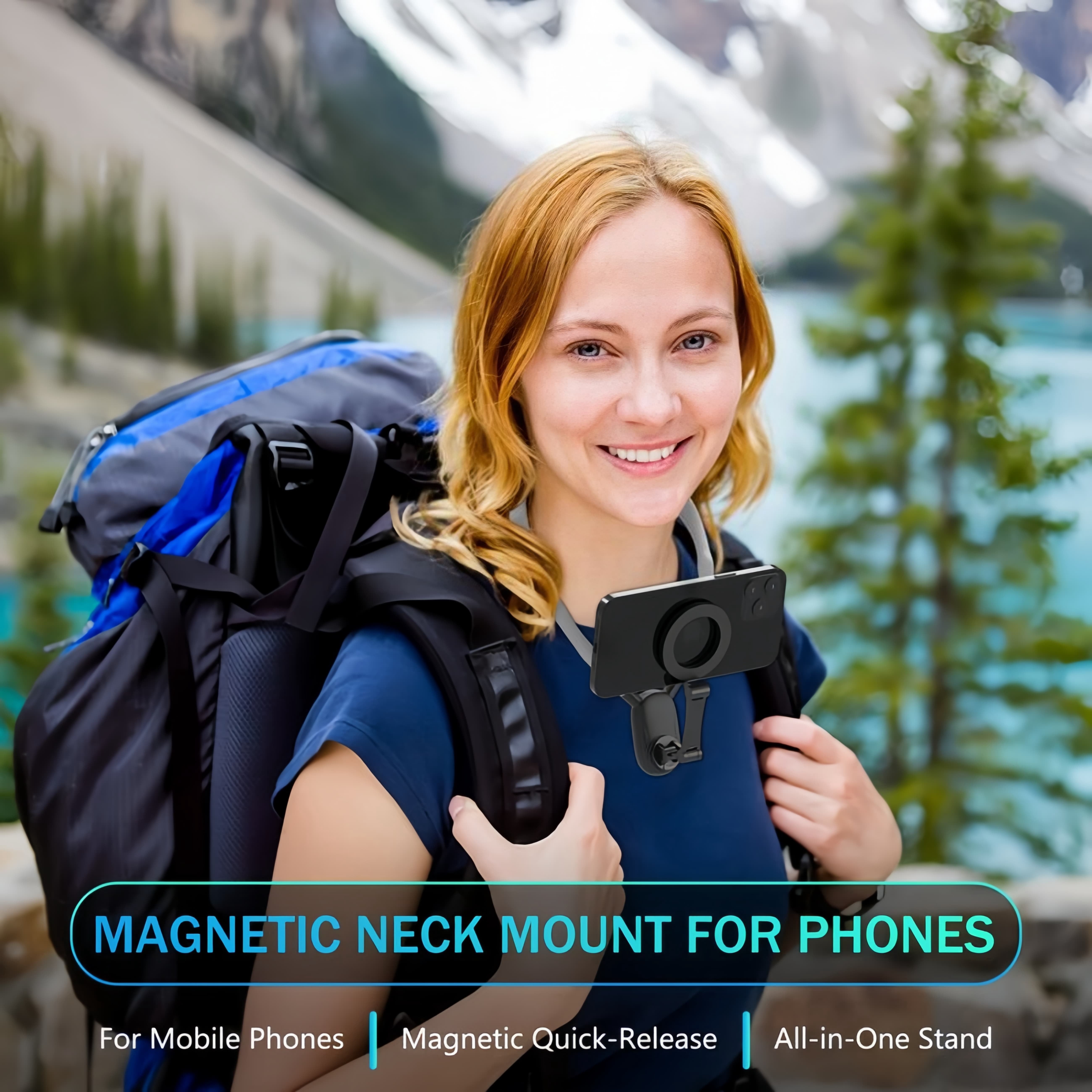 Magnetic Phone Neck Mount Holder for POV Vlogging - Quick Release Hands-Free Video Lanyard for iPhone 15 14 13 12 & Android - Includes Anti-Shake Strap & Safety Rope (MagSafe Compatible Kit)