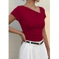 thumbnail image 3 of PRETTYGARDEN Women's Summer Asymmetrical Y2K Tops Trendy Ribbed Short Sleeve Fitted Tee Shirts Spring Fashion Clothing, 3 of 6